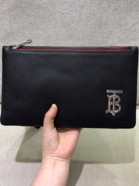  2020 TB Leather Clutch Bag , 27cm - 버** 2020 TB 남여공용 레더 클러치백 ,BURB0400,27cm,블랙