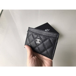 CHANEL 샤* 카드지갑 캐비어 은장