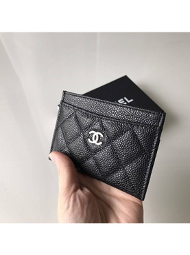 CHANEL 샤* 카드지갑 캐비어 은장
