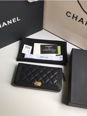 [CHANEL]샤* 보이 지퍼 장지갑 A80288-3 캐비어 금장