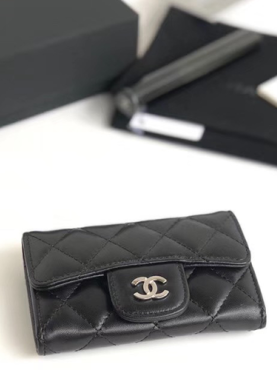 CHANEL 샤* 카드지갑 램스킨 은장 A80799
