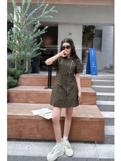 FENDI 펜* 자갸드 카라 지퍼원피스