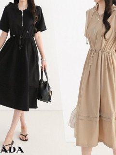  프** Nylon stretch hoodie long dress