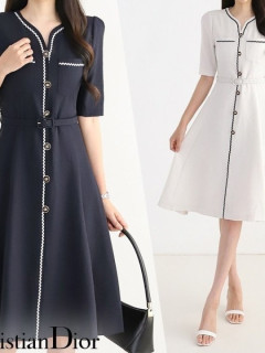 DIOR 디* Soft linen feminine midi dress