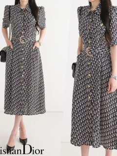 DIOR 디* logo printing collar dress