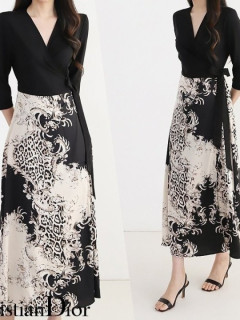 DIOR 디* Woven stretch wrap robe dress